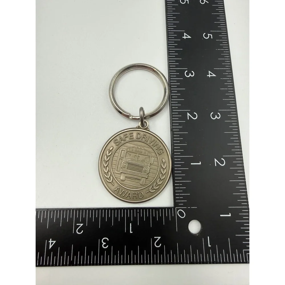 Vintage School Bus Safe Driving Award Keychain Outstanding Performance Medal Fob